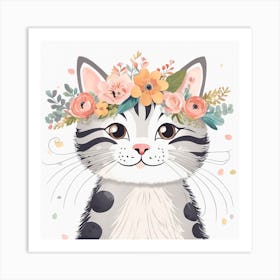 Floral Baby Cat Nursery Illustration (18) Art Print
