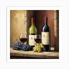 Wine And Grapes art print Art Print