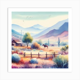 Watercolor Of A Ranch Art Print