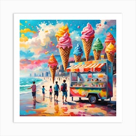 Ice Cream Cones Floating High From The Flavorful Beach Stand Art Print