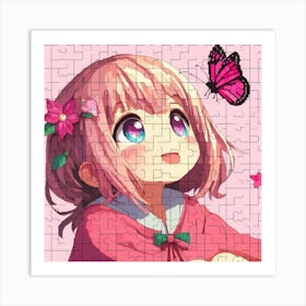 Anime Girl With Butterfly Art Print