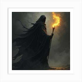 A Dark Figure Holding A Glowing Staff Of Swirling Shadows 1 Art Print