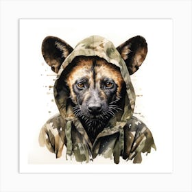 Watercolour Cartoon African Wild Dog In A Hoodie Art Print