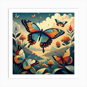 Colorful Butterflies In The Garden Art Print