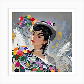 Lady With Flowers Art Print