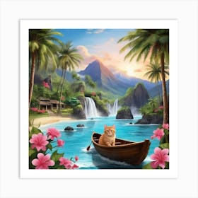 Cat In A Boat 8 Art Print