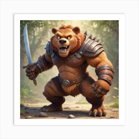 Cartoon Tiger Bear Berserker Art Print