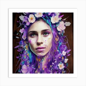 Portrait Of A Girl With Purple Hair Art Print