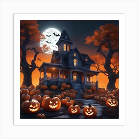 Halloween House With Pumpkins 20 Art Print