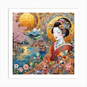 Geisha in the style of collage inspired 3 Art Print