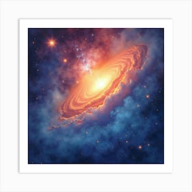 Watercolor Space Scene With Radiant Nebulae 1 Art Print