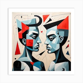 Two Men Facing Each Other, Couple Pop Surrealism Art Print