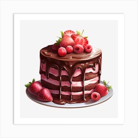 Chocolate Cake With Strawberries 16 Art Print