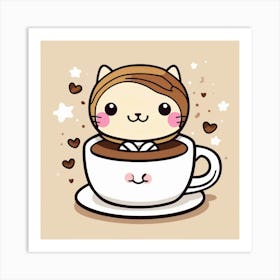 Cute Cat In A Cup Of Coffee Art Print