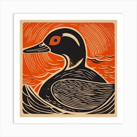 Retro Bird Lithograph Wood Duck 1 Art Print