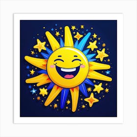 Lovely smiling sun on a blue gradient background 99 Art Print