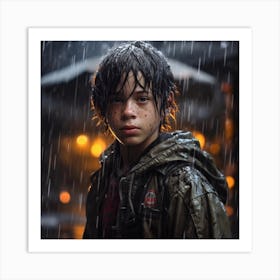 Boy In The Rain Art Print