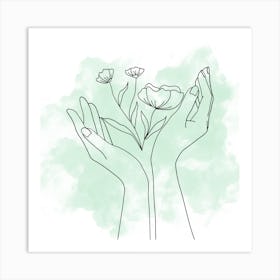 Hands Holding Flowers Vector Illustration Art Print