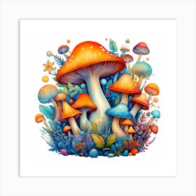 Mushrooms In The Forest 51 Art Print