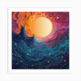 Abstract Background With Sun And Stars Art Print