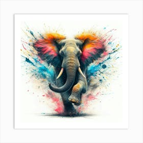 Elephant With Paint Splashes Art Print