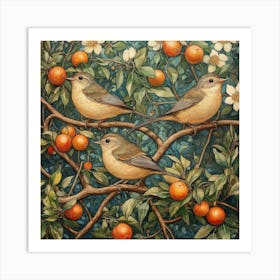 Three Birds On An Orange Tree Art Print