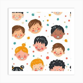 Children'S Faces Seamless Pattern Art Print