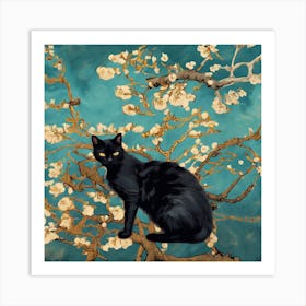 Art Almond Blossom With Black Cats, Vincent Van Gogh Inspired 2 Art Print