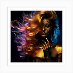 Beautiful Woman With Colorful Hair 3 Art Print