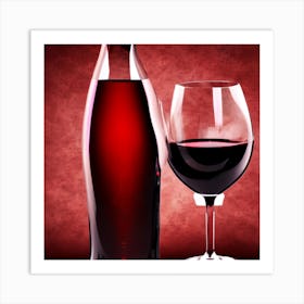 Red Wine Bottle And Glass Art Print