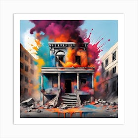 House On Colorful Fire Art Print