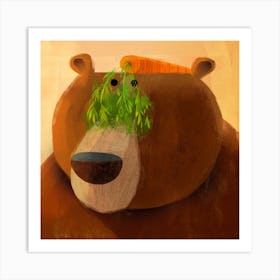 Bear With Pesky Carrot Square Art Print