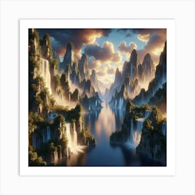 Waterfalls In The Mountains Art Print