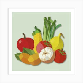 Vegetables On A Green Background Art Print