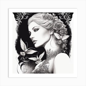 Woman With Birds Art Print