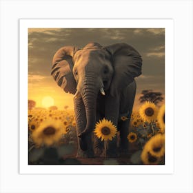 Elephant In Sunflower Field 1 Art Print