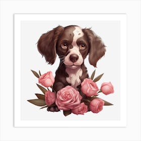 Dog With Roses 3 Art Print