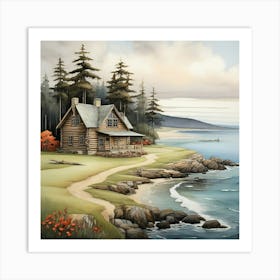 Coastal Log Cabin Landscape Art Print 0 Art Print