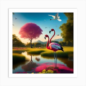 Flamingo Paradise: A Radiant Summer Haven Art Print