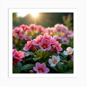 A Lush Garden Of Vibrant Pink And White Begonias With Morning Dew 1 Art Print