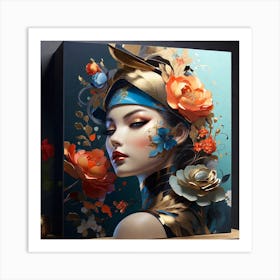 Chinese Woman With Flowers Art Print