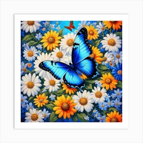 Butterfly On Daisies Art Print