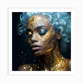 Beautiful Young Woman With Gold Makeup Art Print