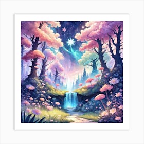 A Fantasy Forest With Twinkling Stars In Pastel Tone Square Composition 345 Art Print