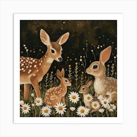 Deer And Bunnies Fairycore Painting 3 Art Print