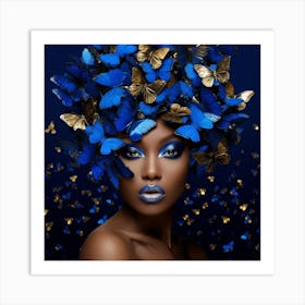 Blue Butterflies In Hair Art Print