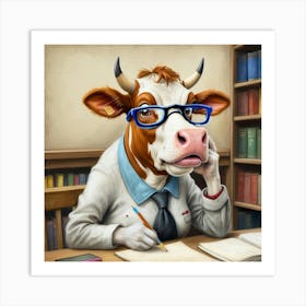 Cow In Glasses Art Print