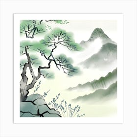 Asian Landscape ink style Art Print