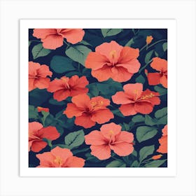 Hibiscus Seamless Pattern Art Print