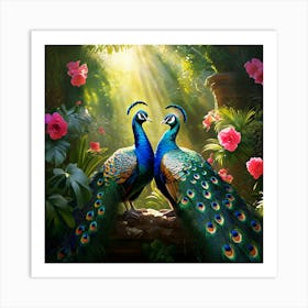 Two Peacocks In The Garden art print Art Print